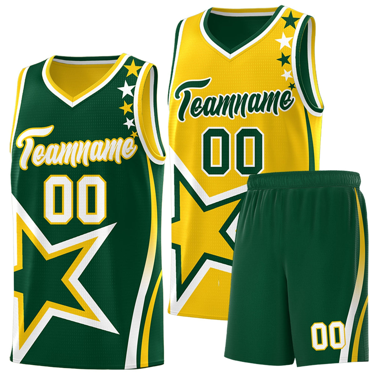 Custom Green Gold White Star Series Reversible Sets Basketball Jersey| KXKSHOP