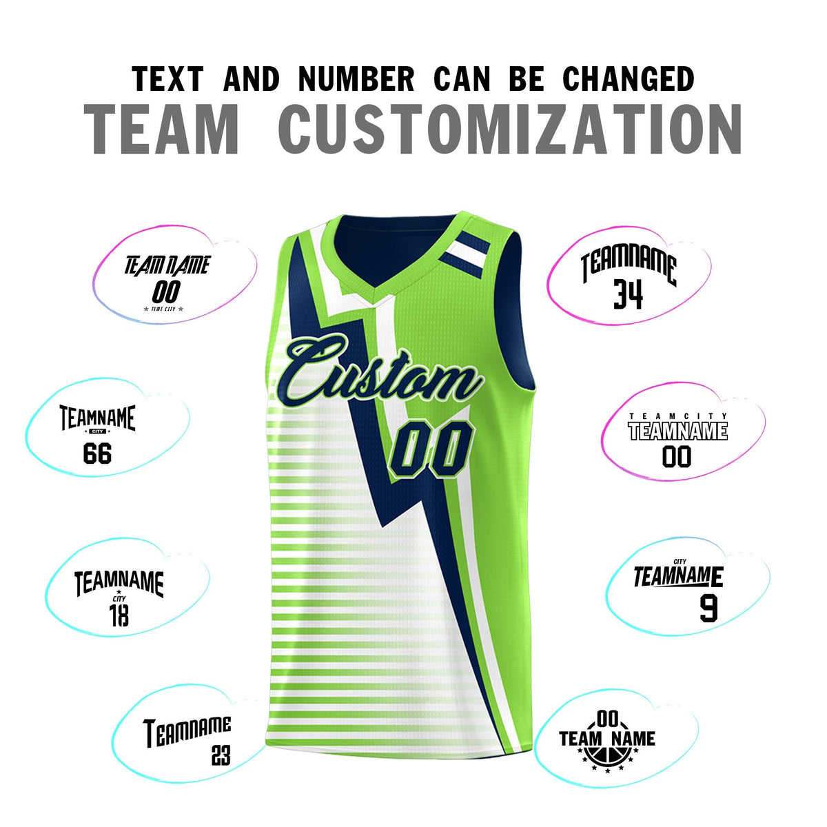 Custom Navy Fluorescent Green White Gradient Stripes Lightning Pattern Reversible Sets Basketball Jersey| KXKSHOP