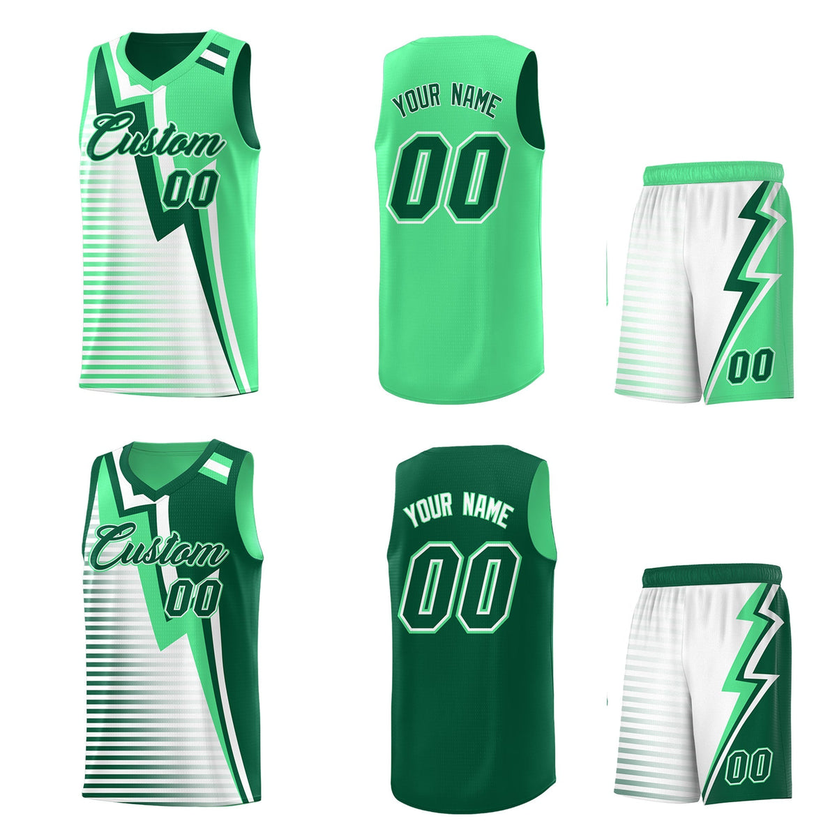 Custom Kelly Green Green White Gradient Stripes Lightning Pattern Reversible Sets Basketball Jersey| KXKSHOP