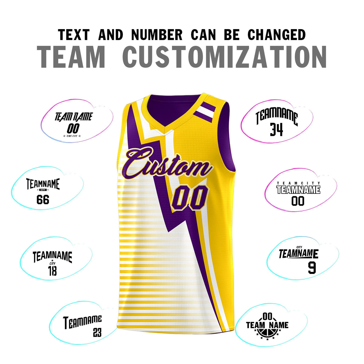 Custom Purple Gold White Gradient Stripes Lightning Pattern Reversible Sets Basketball Jersey| KXKSHOP