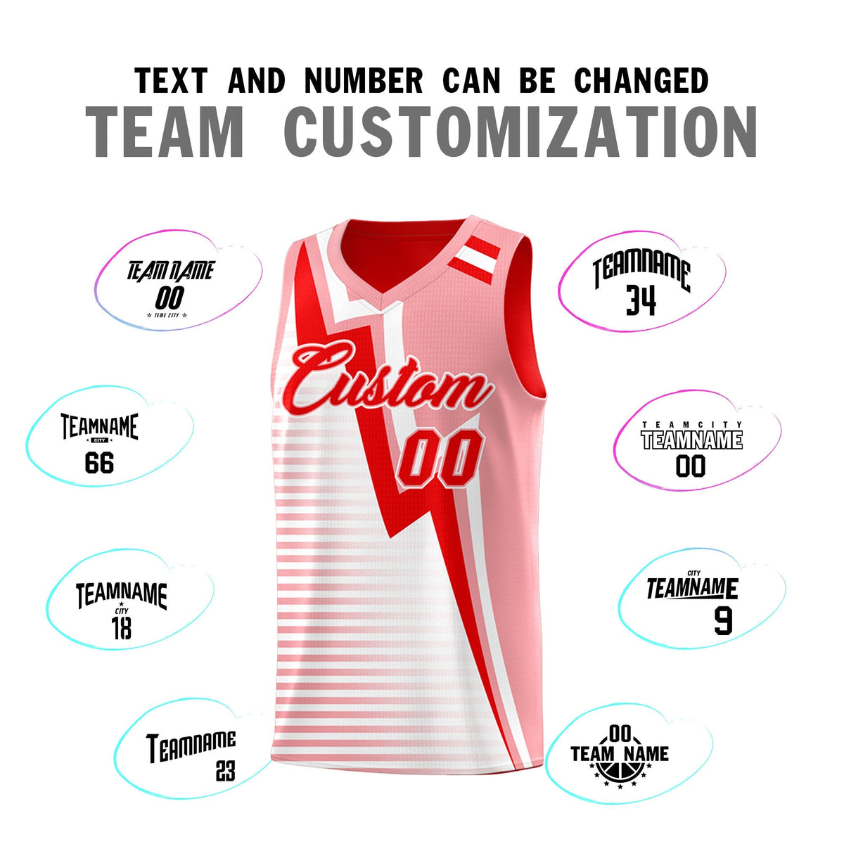 Custom Light Red Light Pink White Gradient Stripes Lightning Pattern Reversible Sets Basketball Jersey| KXKSHOP
