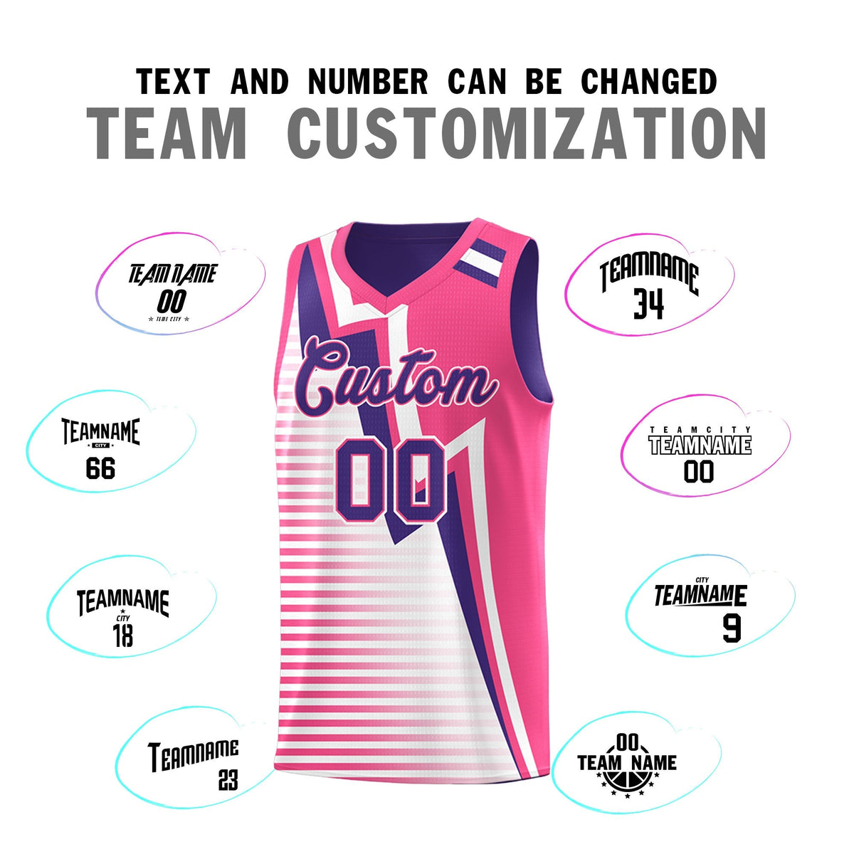 Custom Purple Pink White Gradient Stripes Lightning Pattern Reversible Sets Basketball Jersey| KXKSHOP