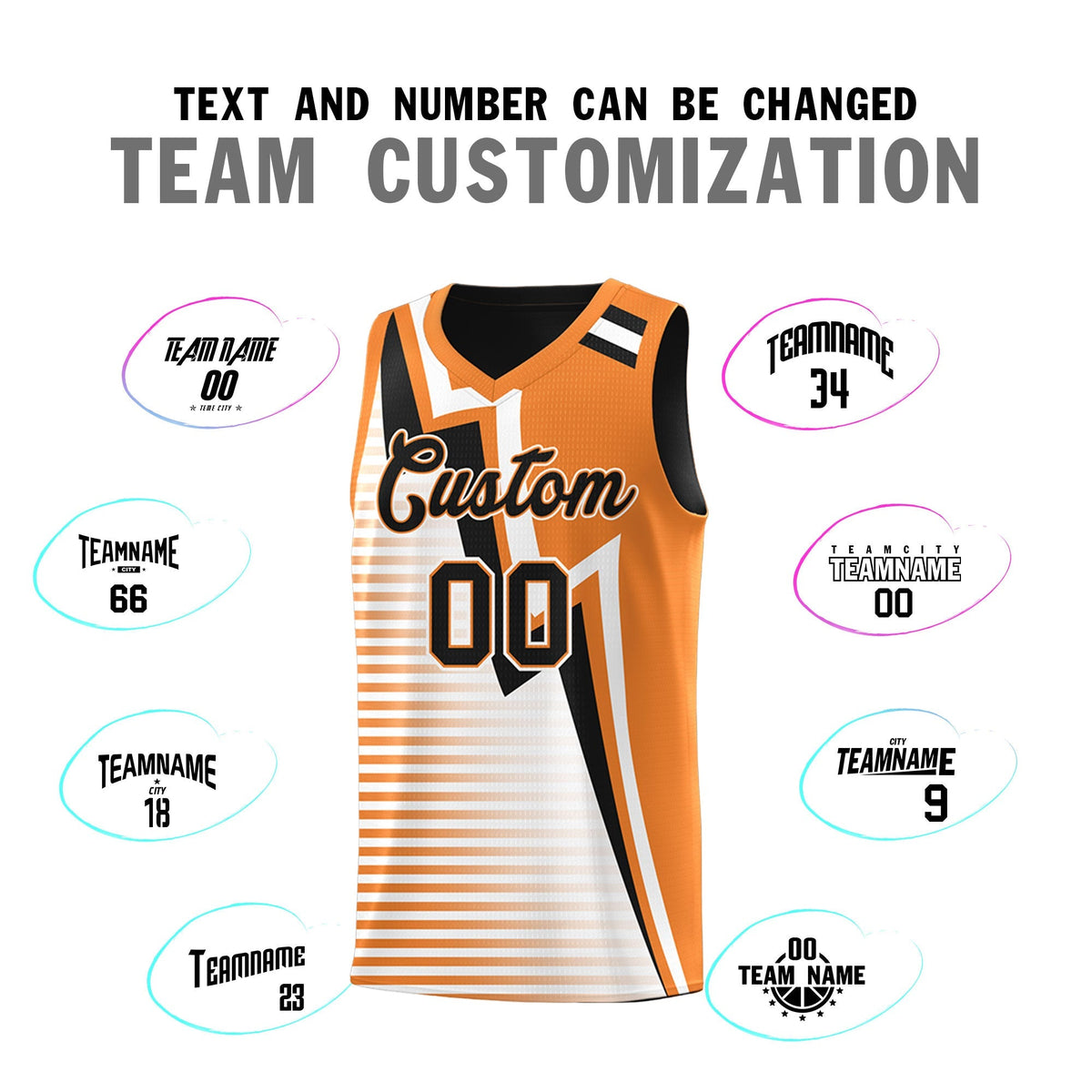 Custom Black Gold Orange White Gradient Stripes Lightning Pattern Reversible Sets Basketball Jersey| KXKSHOP
