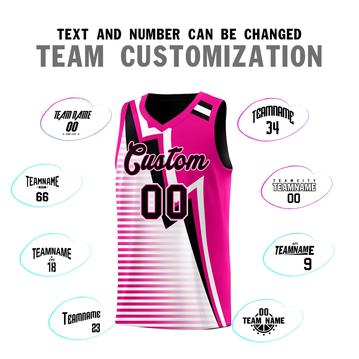 Custom Black Pink White Gradient Stripes Lightning Pattern Reversible Sets Basketball Jersey| KXKSHOP