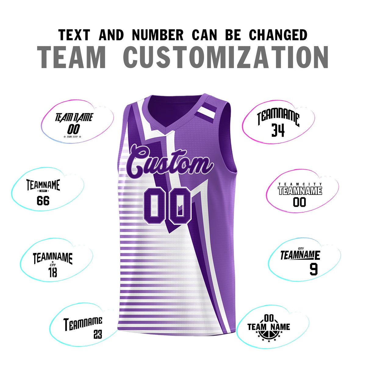 Custom Purple Light Purple White Gradient Stripes Lightning Pattern Reversible Sets Basketball Jersey| KXKSHOP