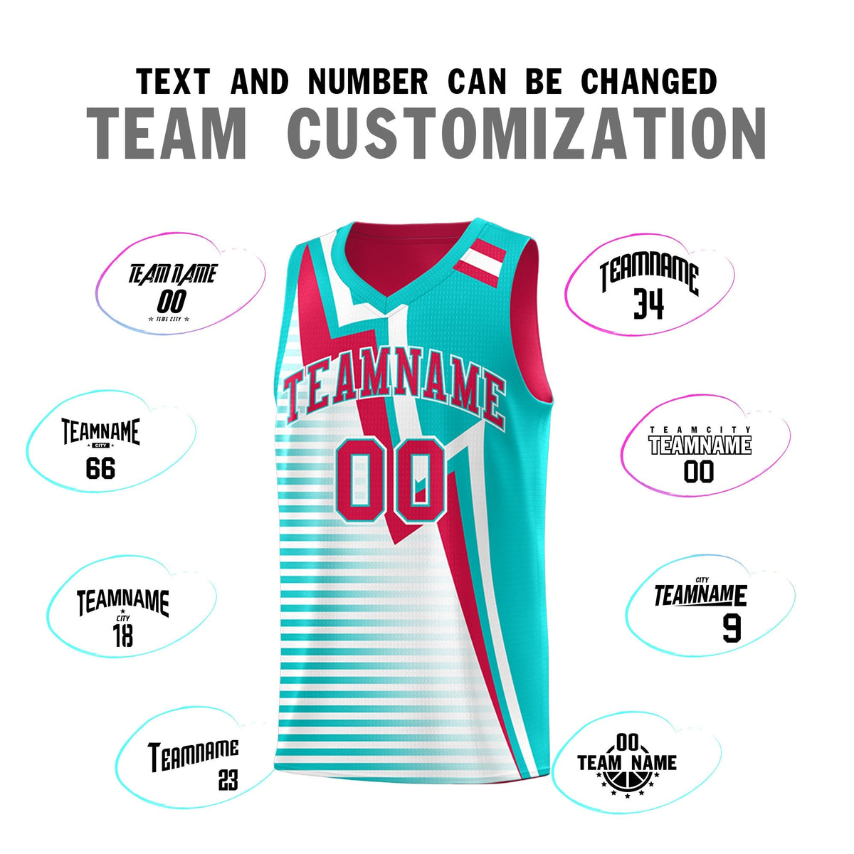 Custom Red Aqua White Gradient Stripes Lightning Pattern Reversible Sets Basketball Jersey| KXKSHOP