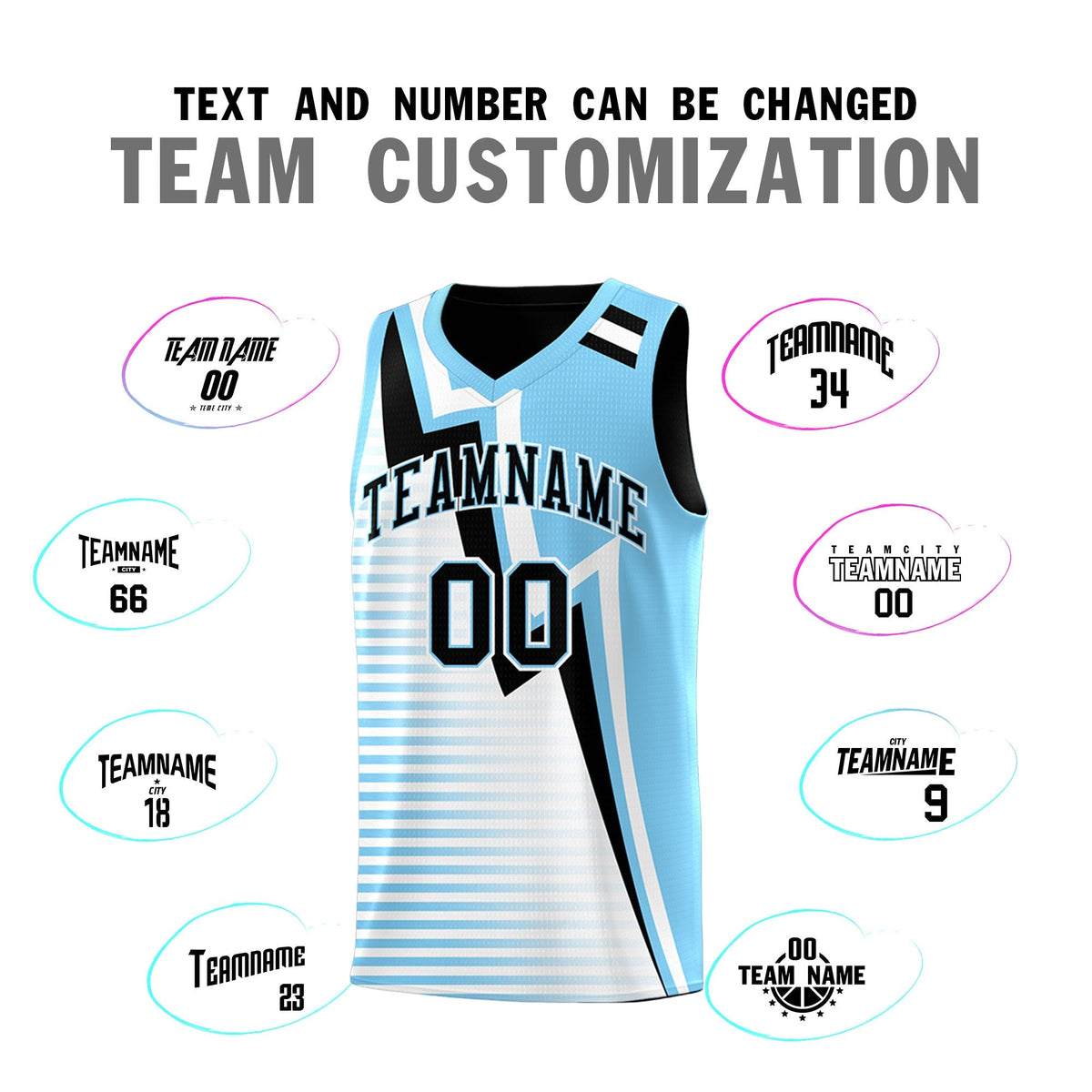 Custom Black Light Blue White Gradient Stripes Lightning Pattern Reversible Sets Basketball Jersey| KXKSHOP