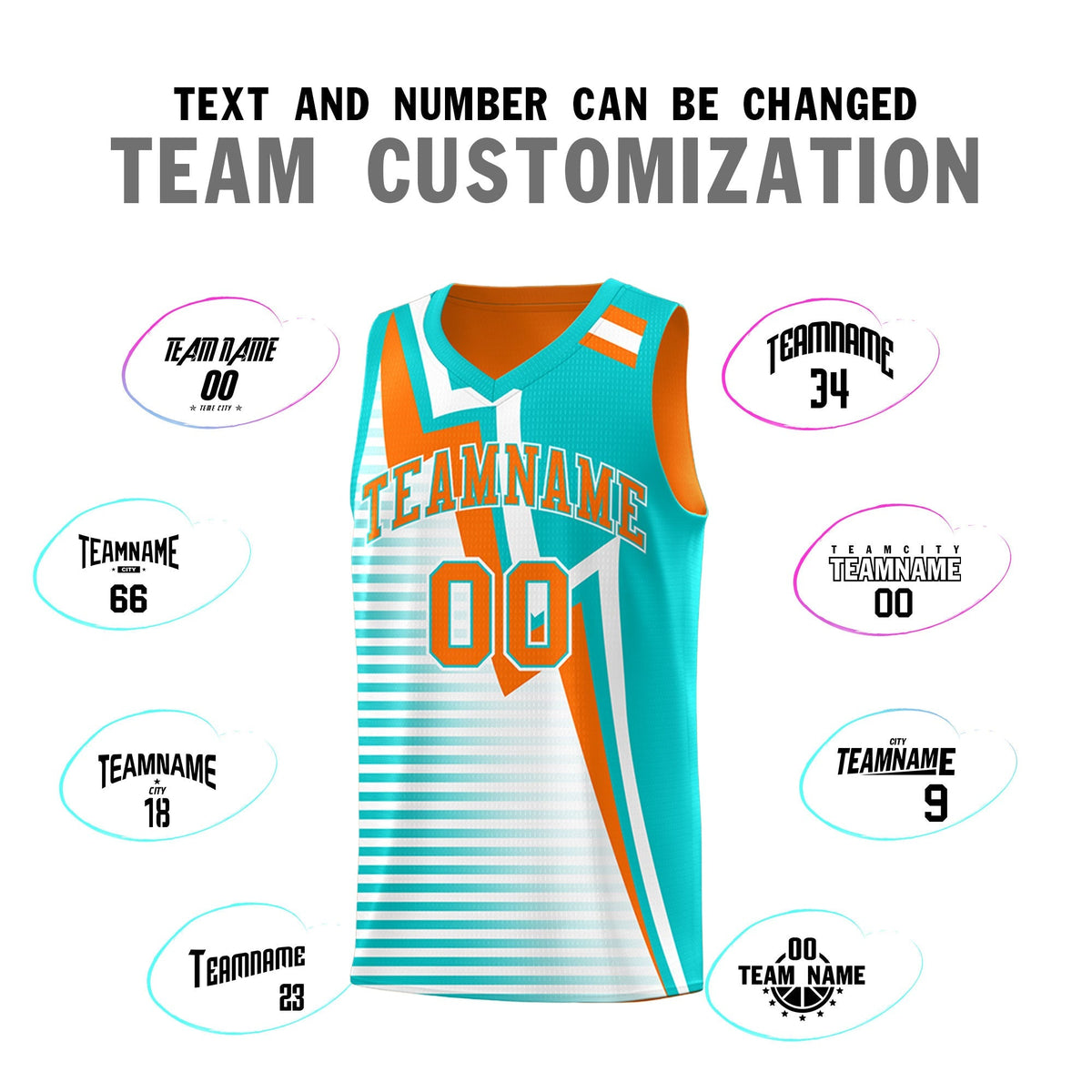 Custom Orange Aqua White Gradient Stripes Lightning Pattern Reversible Sets Basketball Jersey| KXKSHOP