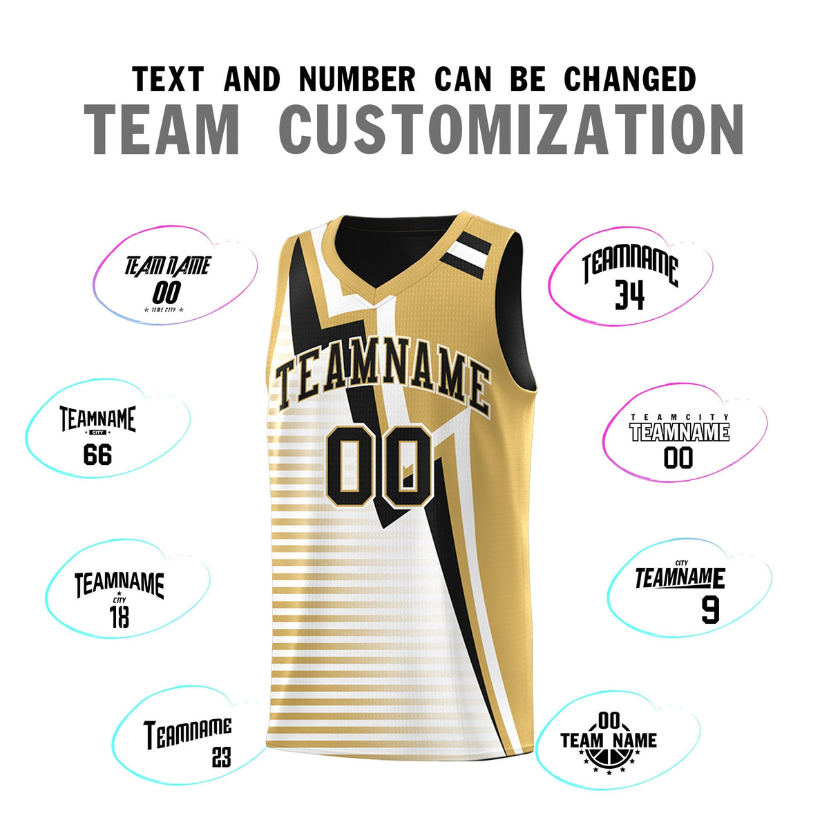 Custom Black Old Gold White Gradient Stripes Lightning Pattern Reversible Sets Basketball Jersey| KXKSHOP