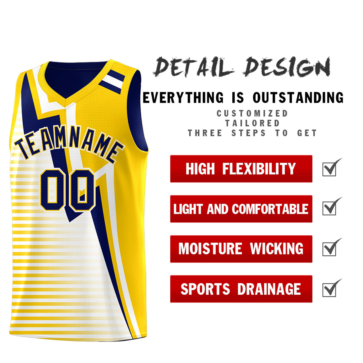Custom Navy Gold White Gradient Stripes Lightning Pattern Reversible Sets Basketball Jersey| KXKSHOP