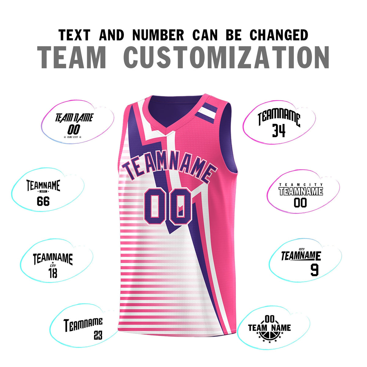 Custom Purple Pink White Gradient Stripes Lightning Pattern Reversible Sets Basketball Jersey| KXKSHOP