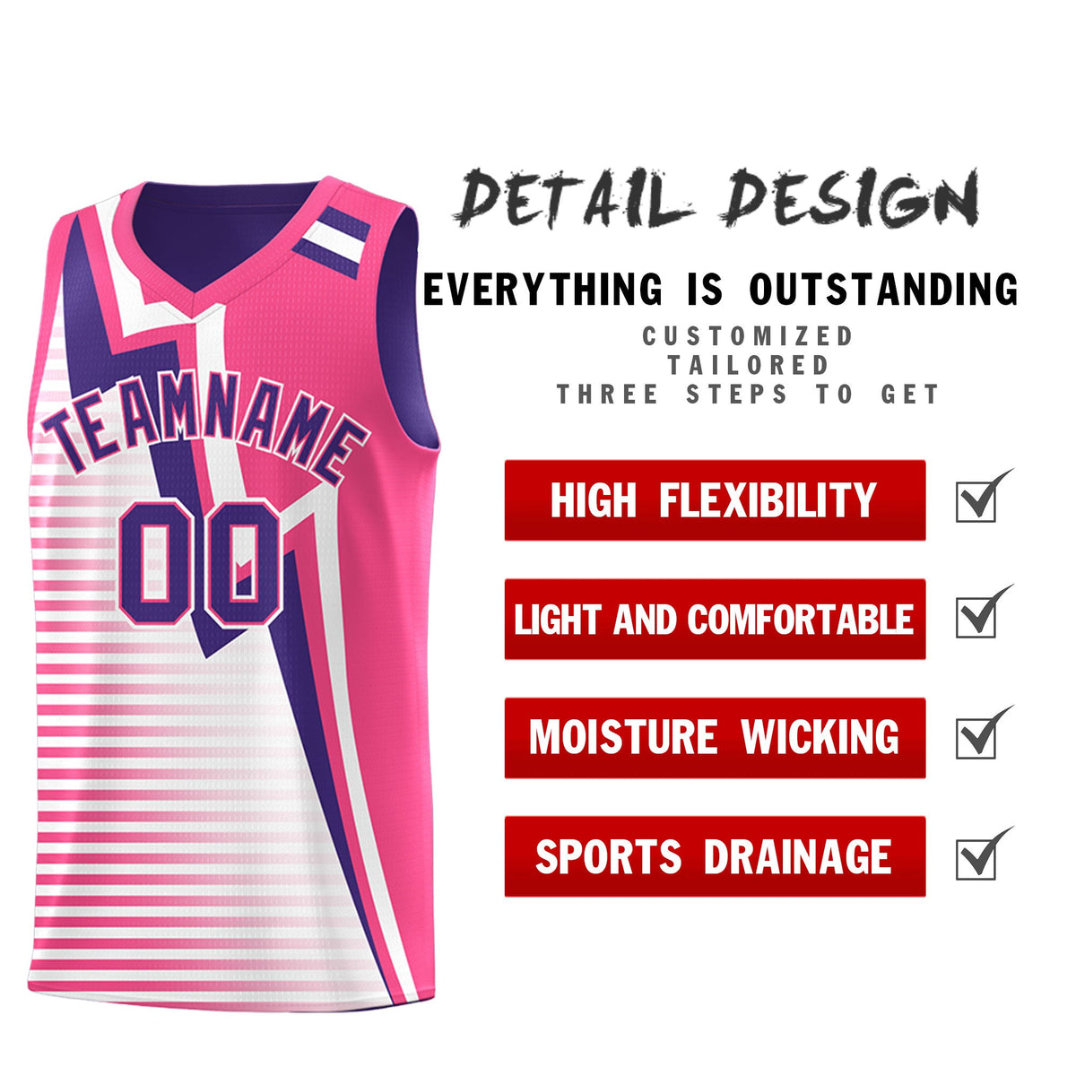 Custom Purple Pink White Gradient Stripes Lightning Pattern Reversible Sets Basketball Jersey| KXKSHOP