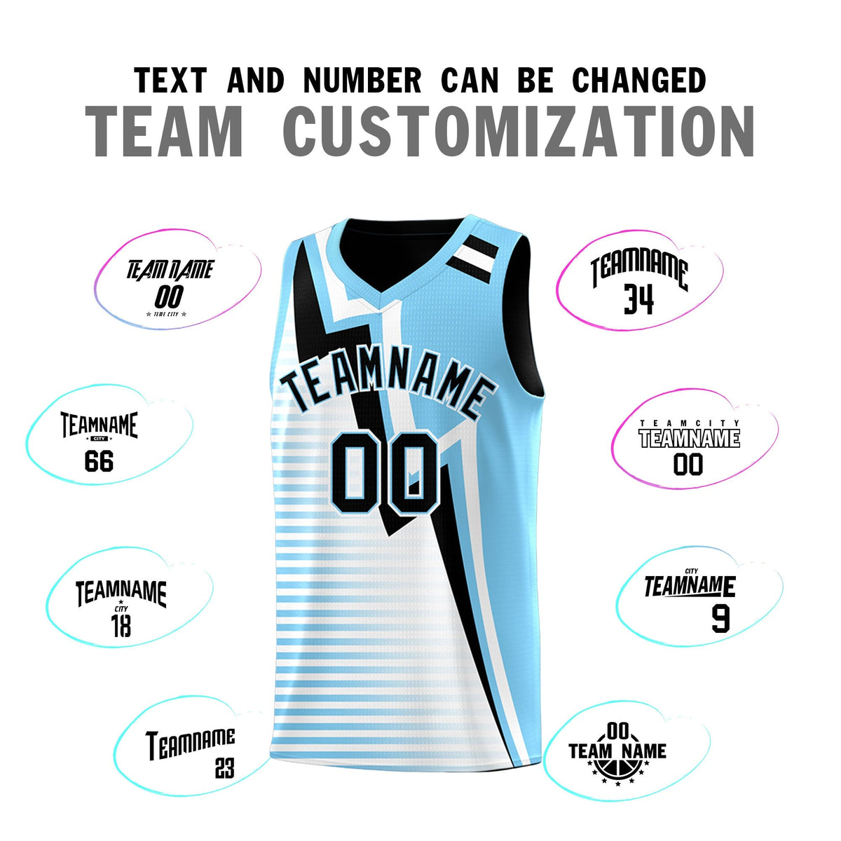 Custom Black Light Blue White Gradient Stripes Lightning Pattern Reversible Sets Basketball Jersey| KXKSHOP