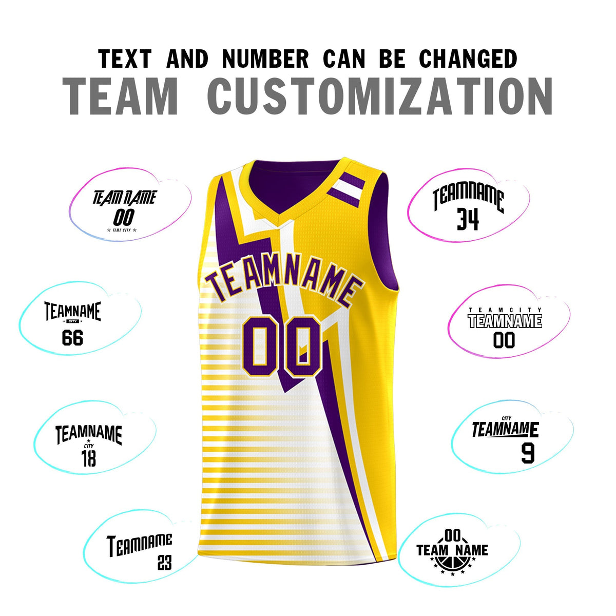 Custom Purple Gold White Gradient Stripes Lightning Pattern Reversible Sets Basketball Jersey| KXKSHOP