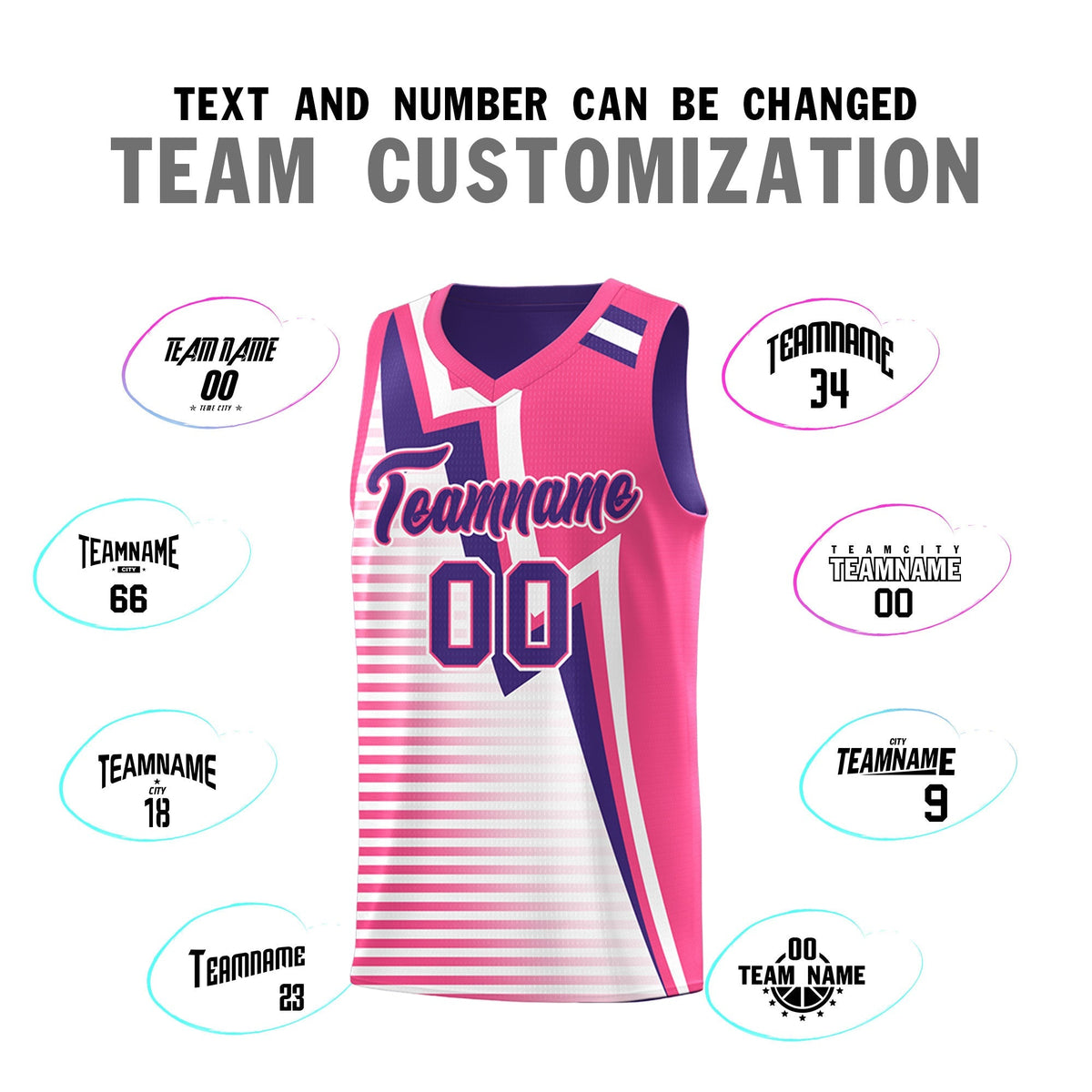 Custom Purple Pink White Gradient Stripes Lightning Pattern Reversible Sets Basketball Jersey| KXKSHOP