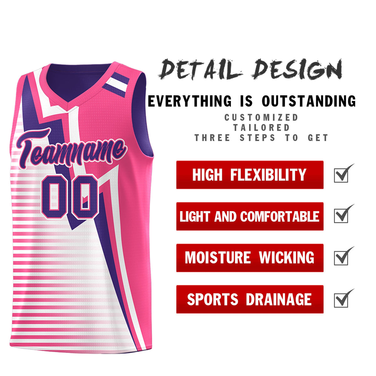 Custom Purple Pink White Gradient Stripes Lightning Pattern Reversible Sets Basketball Jersey| KXKSHOP
