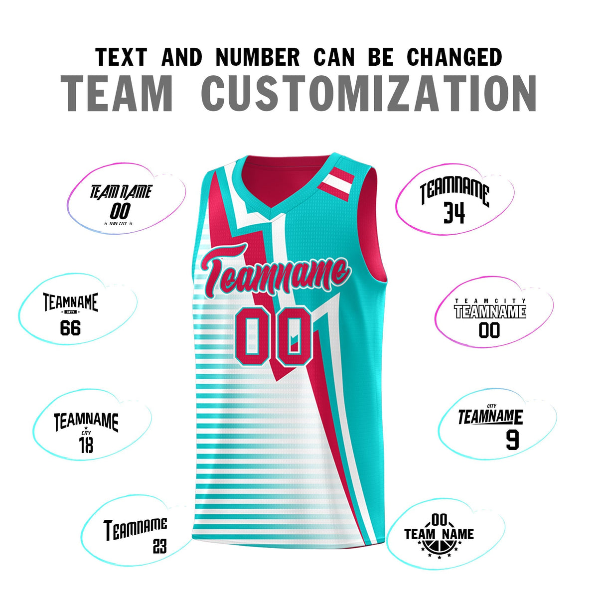 Custom Red Aqua White Gradient Stripes Lightning Pattern Reversible Sets Basketball Jersey| KXKSHOP