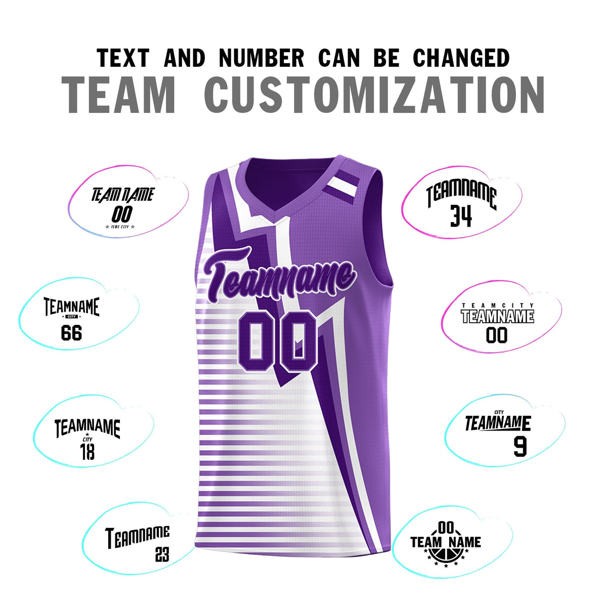 Custom Purple Light Purple White Gradient Stripes Lightning Pattern Reversible Sets Basketball Jersey| KXKSHOP