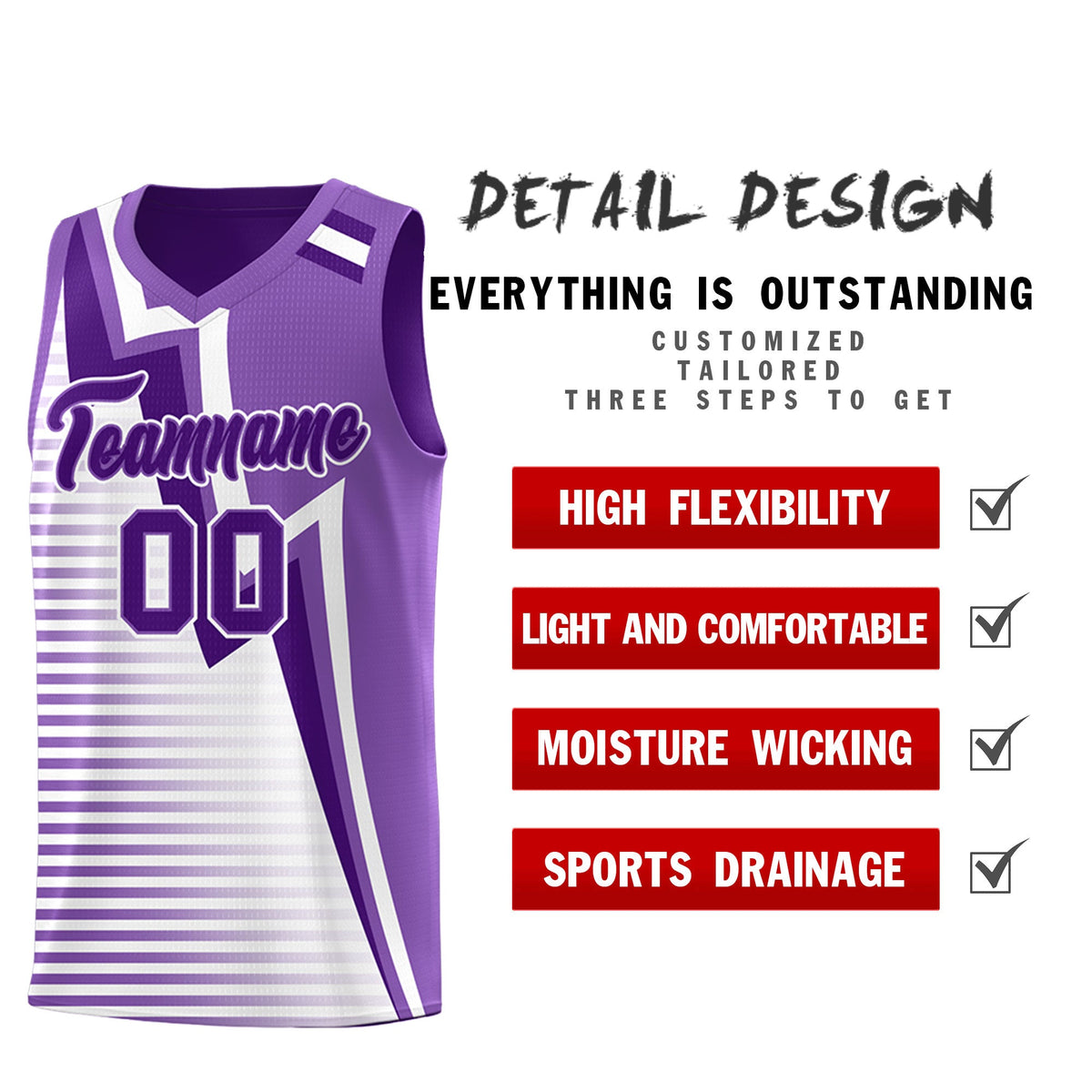 Custom Purple Light Purple White Gradient Stripes Lightning Pattern Reversible Sets Basketball Jersey| KXKSHOP