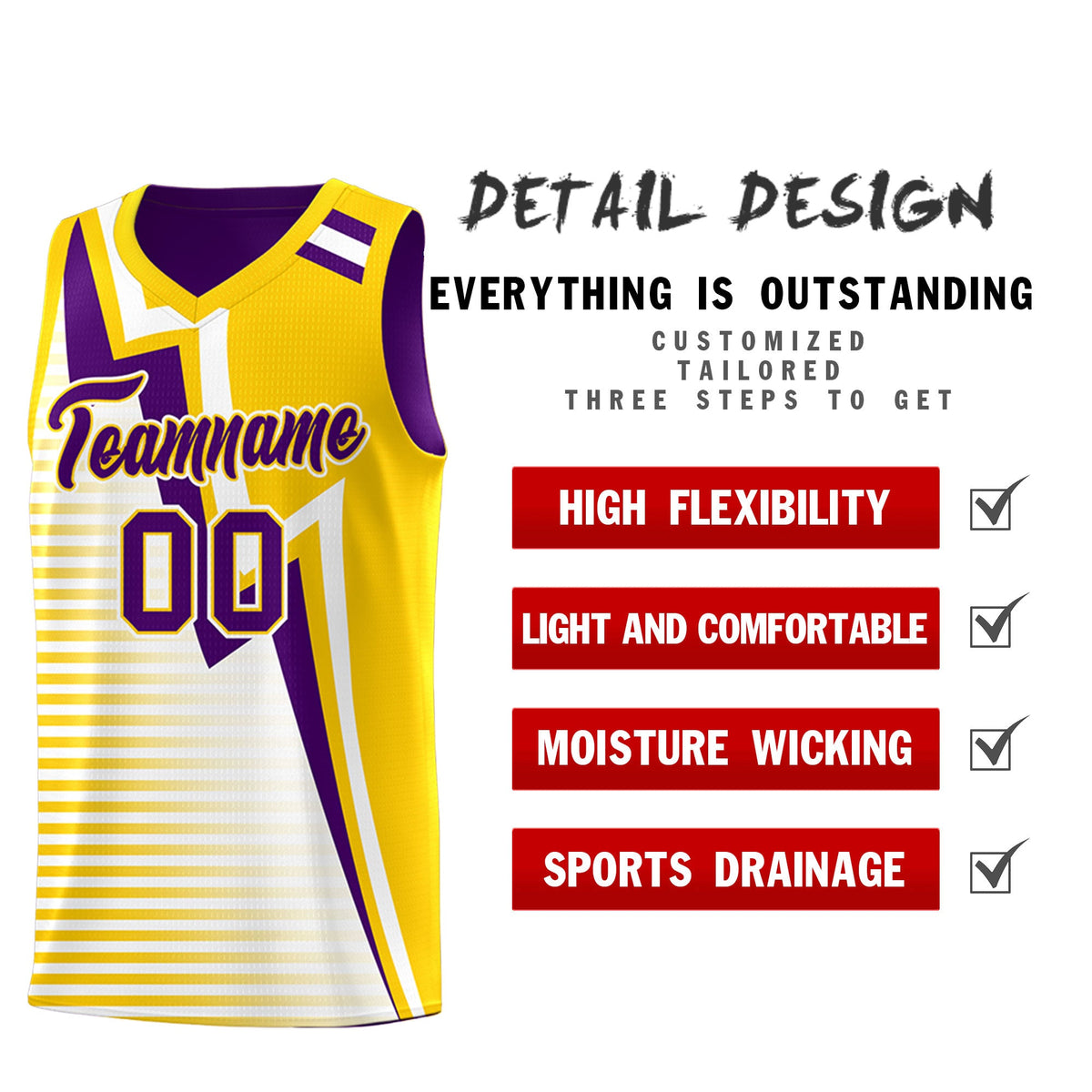 Custom Purple Gold White Gradient Stripes Lightning Pattern Reversible Sets Basketball Jersey| KXKSHOP