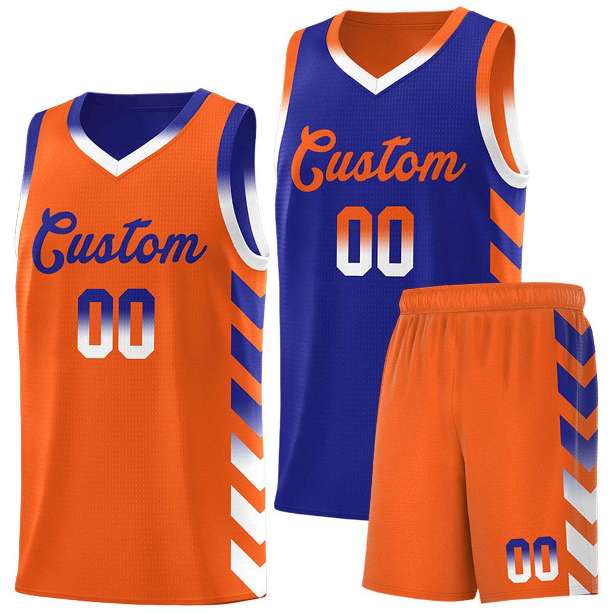 Custom Orange Royal Reversible Basketball Jersey Kits - Side Arrow Royal White Gradient