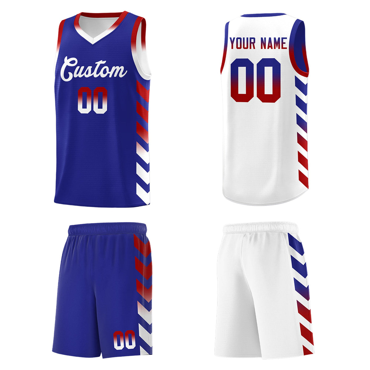Custom White Royal Reversible Basketball Jersey Kits - Side Arrow Royal Red Gradient