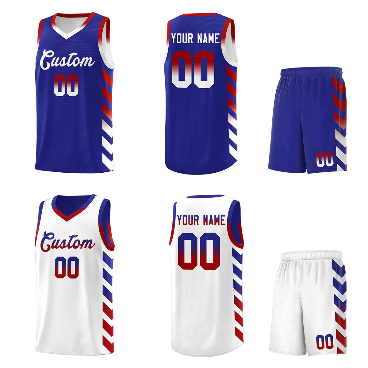 Custom White Royal Reversible Basketball Jersey Kits - Side Arrow Royal Red Gradient