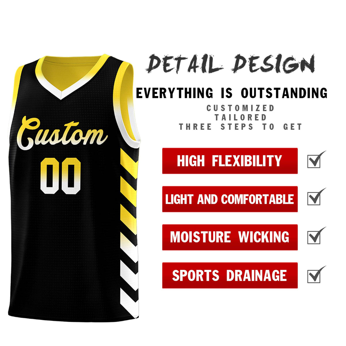 Custom Gold Black Reversible Basketball Jersey Kits - Side Arrow Black White Gradient