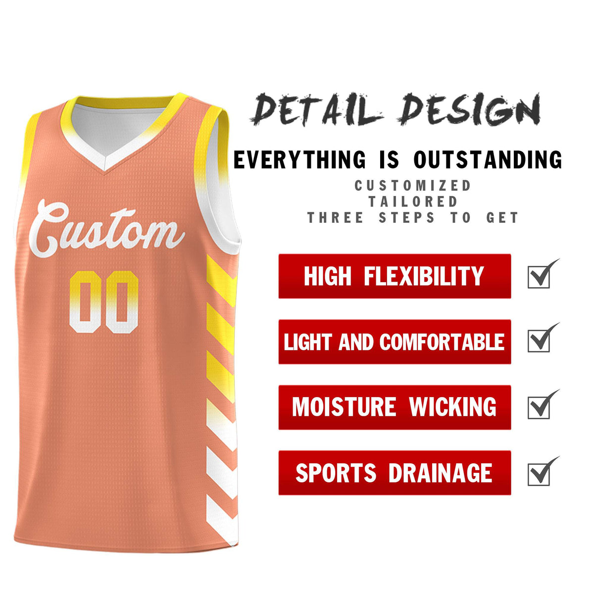 Custom White Light Orange Reversible Basketball Jersey Kits - Side Arrow Light Orange Gold Gradient