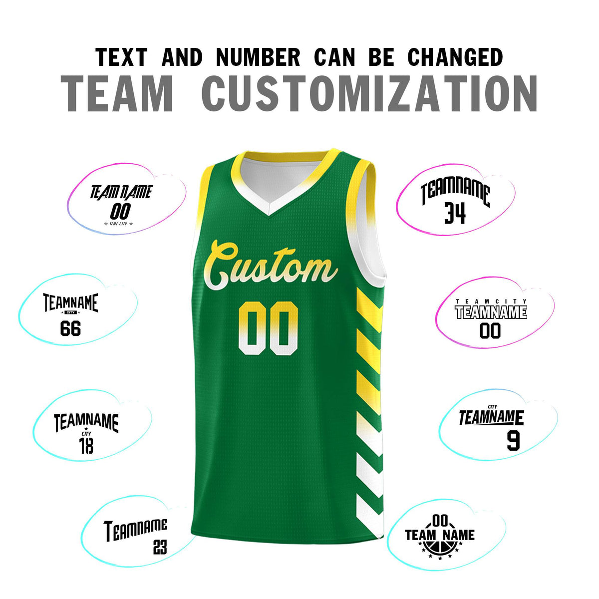 Custom White Kelly Green Reversible Basketball Jersey Kits - Side Arrow Kelly Green Gold Gradient