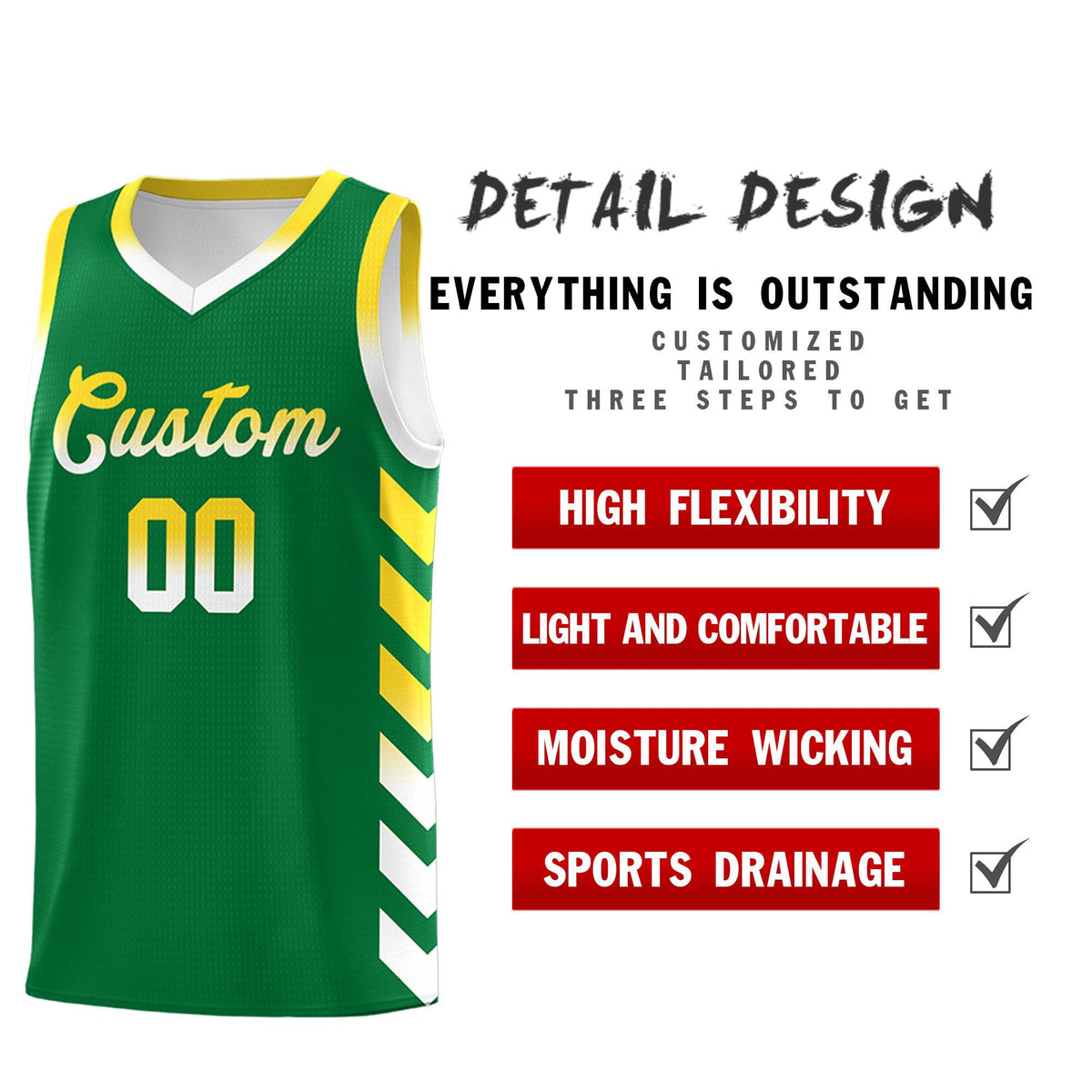 Custom White Kelly Green Reversible Basketball Jersey Kits - Side Arrow Kelly Green Gold Gradient