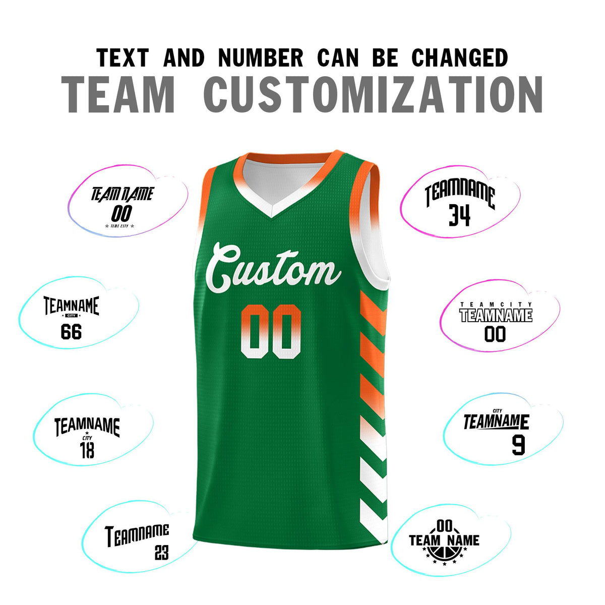 Custom White Kelly Green Reversible Basketball Jersey Kits - Side Arrow Kelly Green Orange Gradient