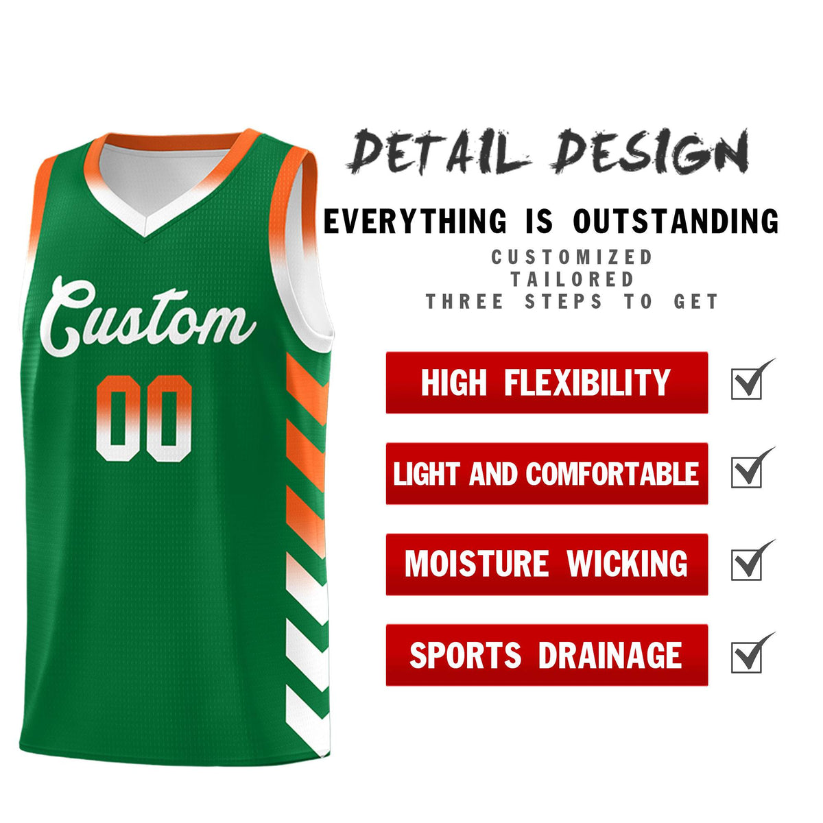 Custom White Kelly Green Reversible Basketball Jersey Kits - Side Arrow Kelly Green Orange Gradient