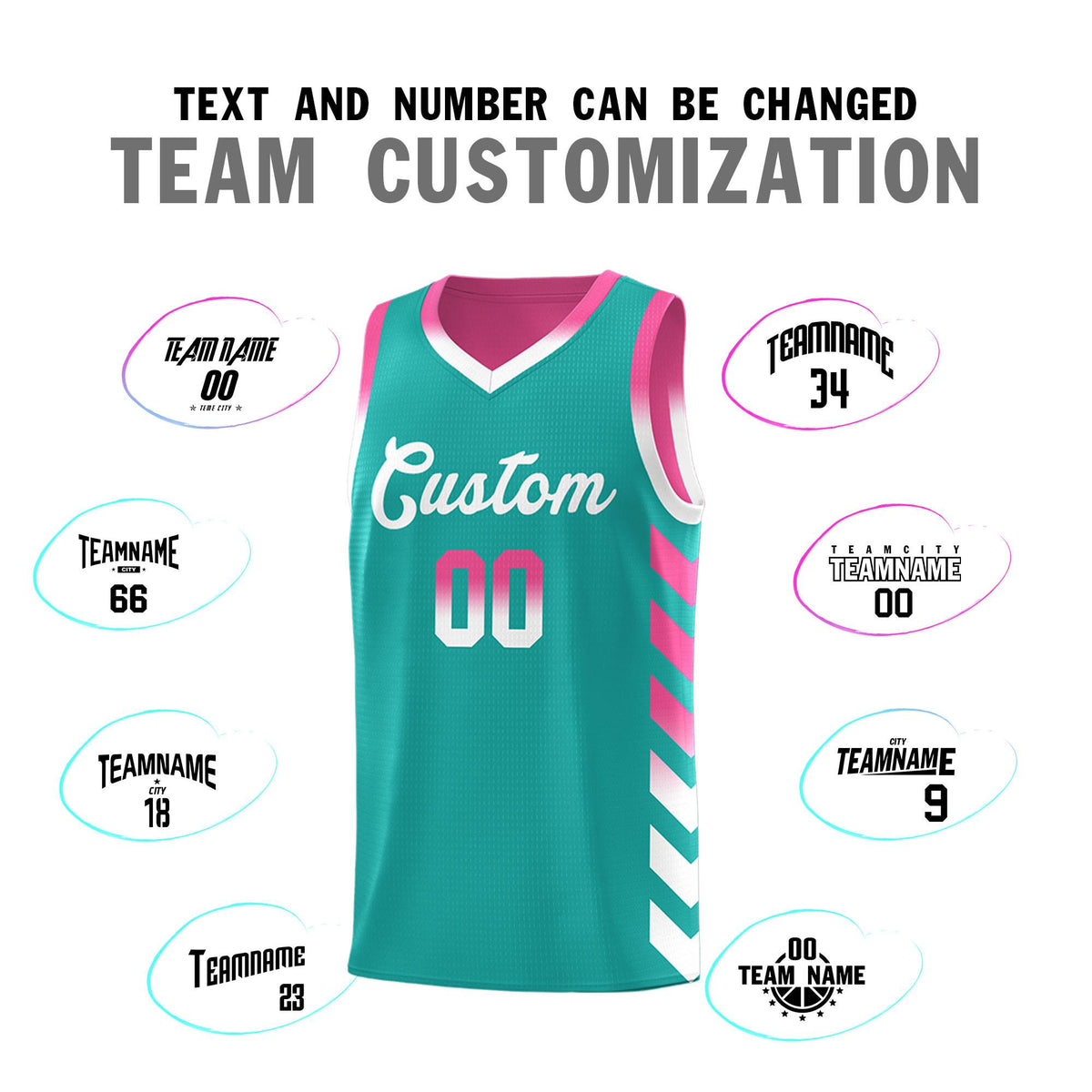 Custom Pink Aqua Reversible Basketball Jersey Kits - Side Arrow Aqua White Gradient