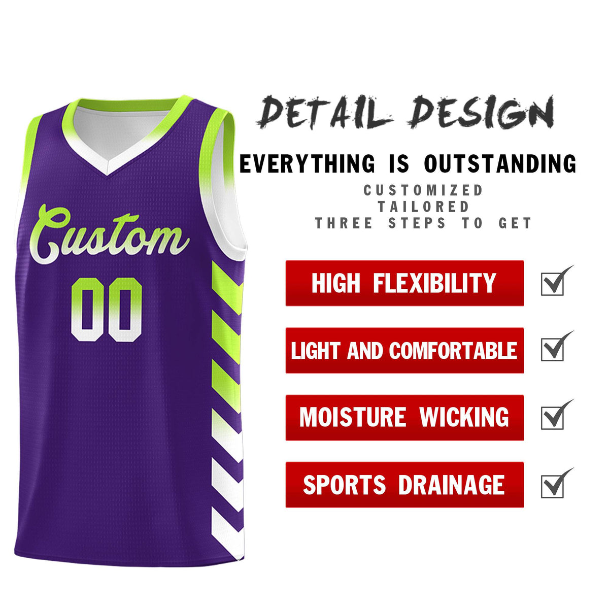 Custom White Purple Reversible Basketball Jersey Kits - Side Arrow Purple Neon Green Gradient
