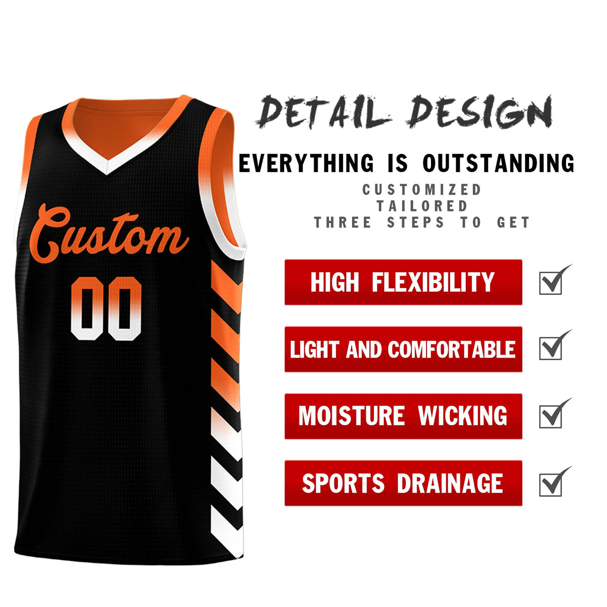 Custom Orange Black Reversible Basketball Jersey Kits - Side Arrow Black White Gradient