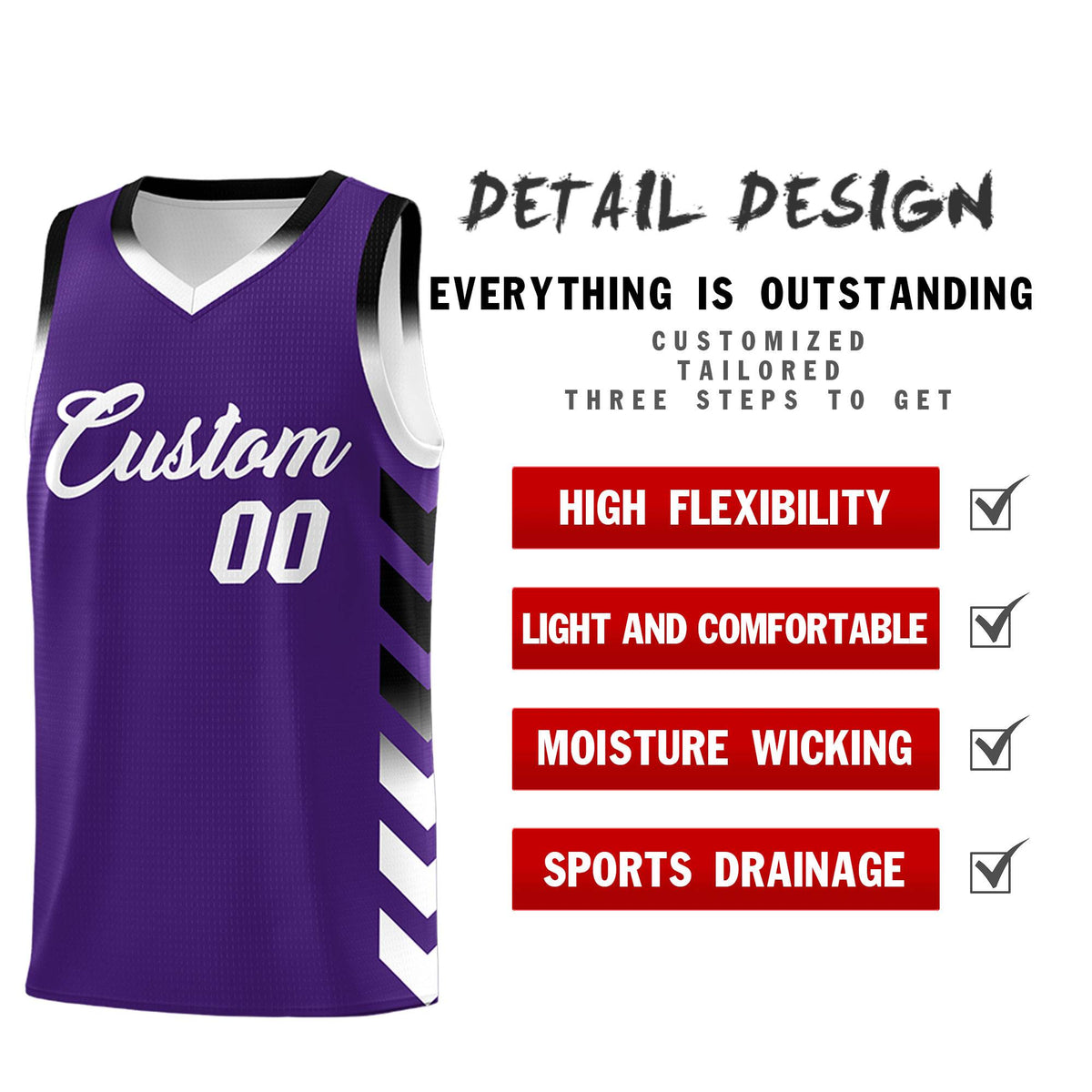 Custom White Purple Reversible Basketball Jersey Kits - Side Arrow Purple Black Gradient