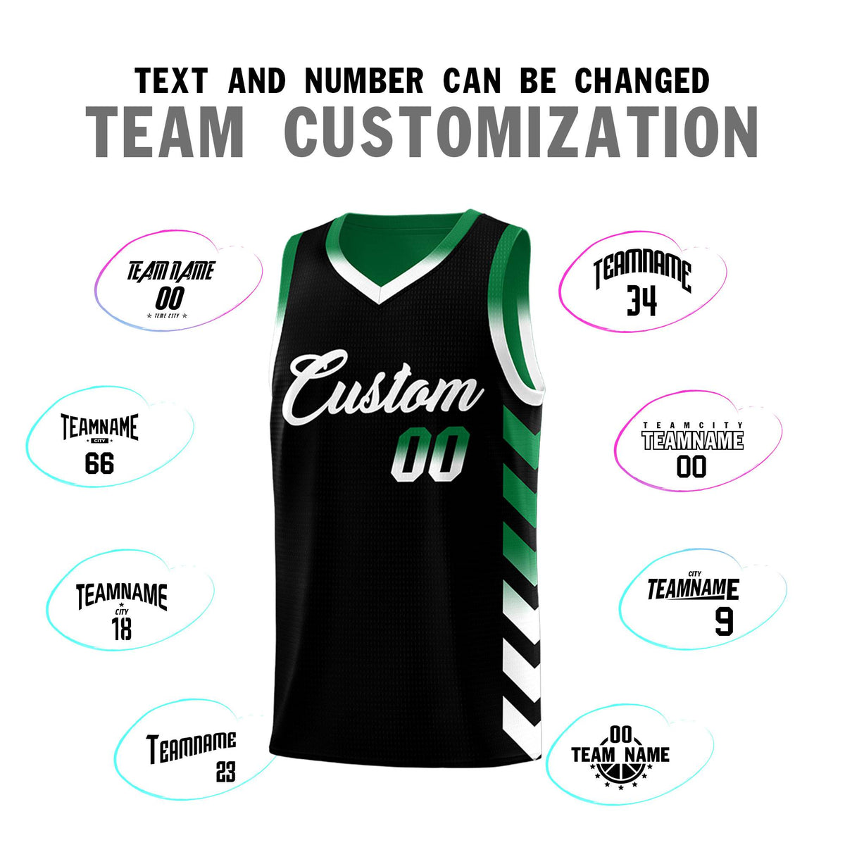 Custom Kelly Green Black Reversible Basketball Jersey Kits - Side Arrow Black White Gradient