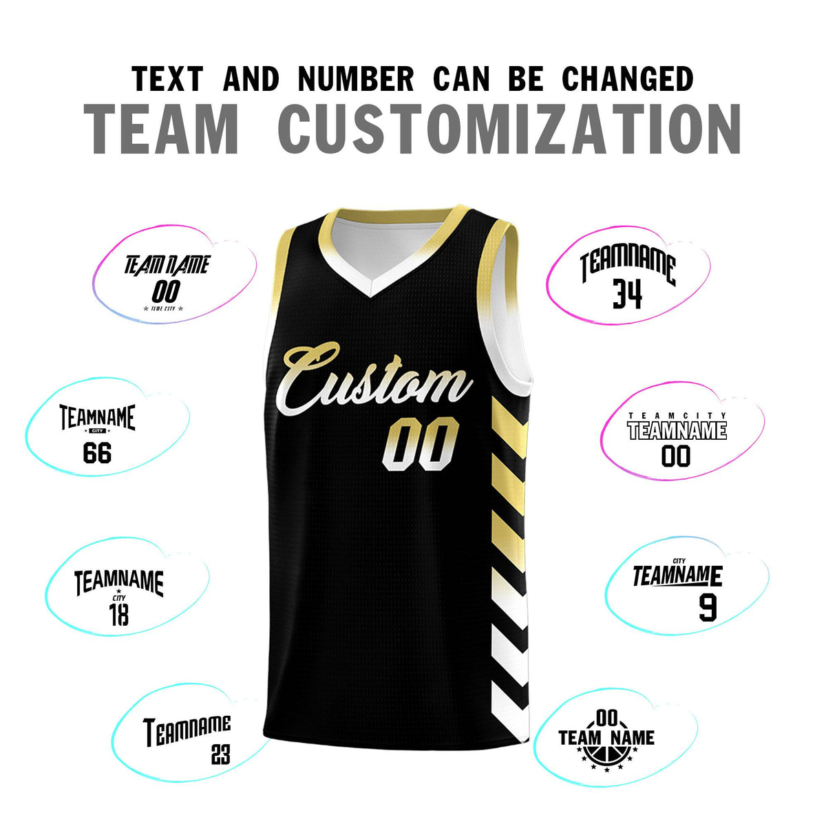 Custom White Black Reversible Basketball Jersey Kits - Side Arrow Old Gold Black Gradient