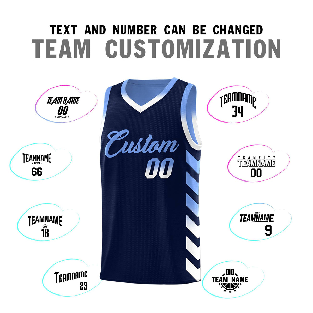Custom Light Blue Navy Reversible Basketball Jersey Kits - Side Arrow Navy White Gradient
