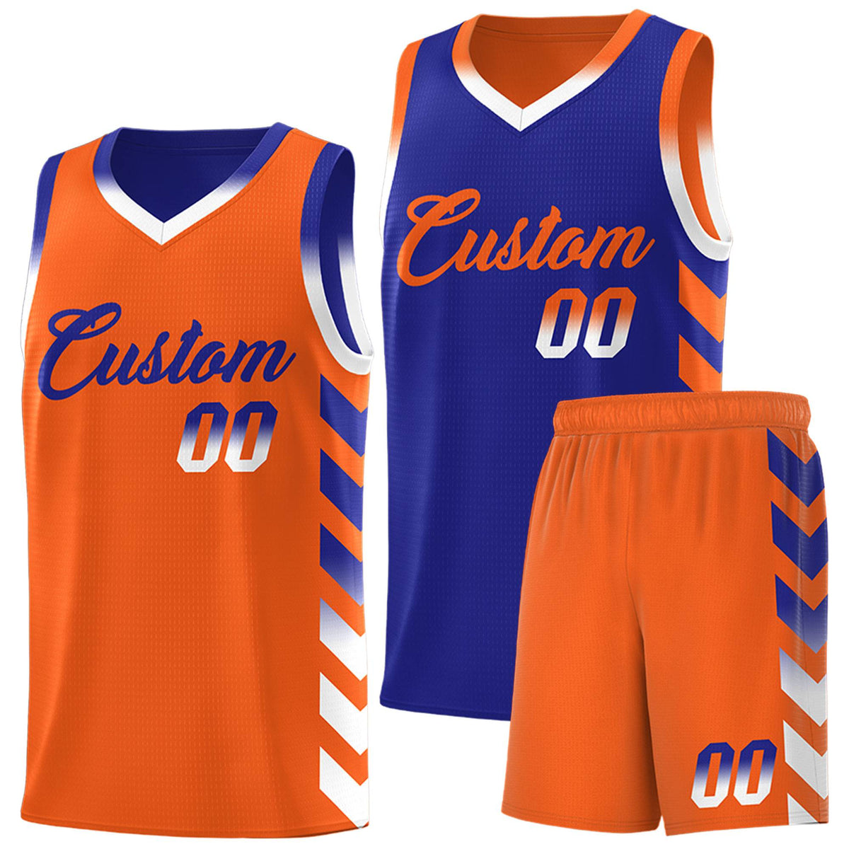 Custom Orange Royal Reversible Basketball Jersey Kits - Side Arrow Royal White Gradient