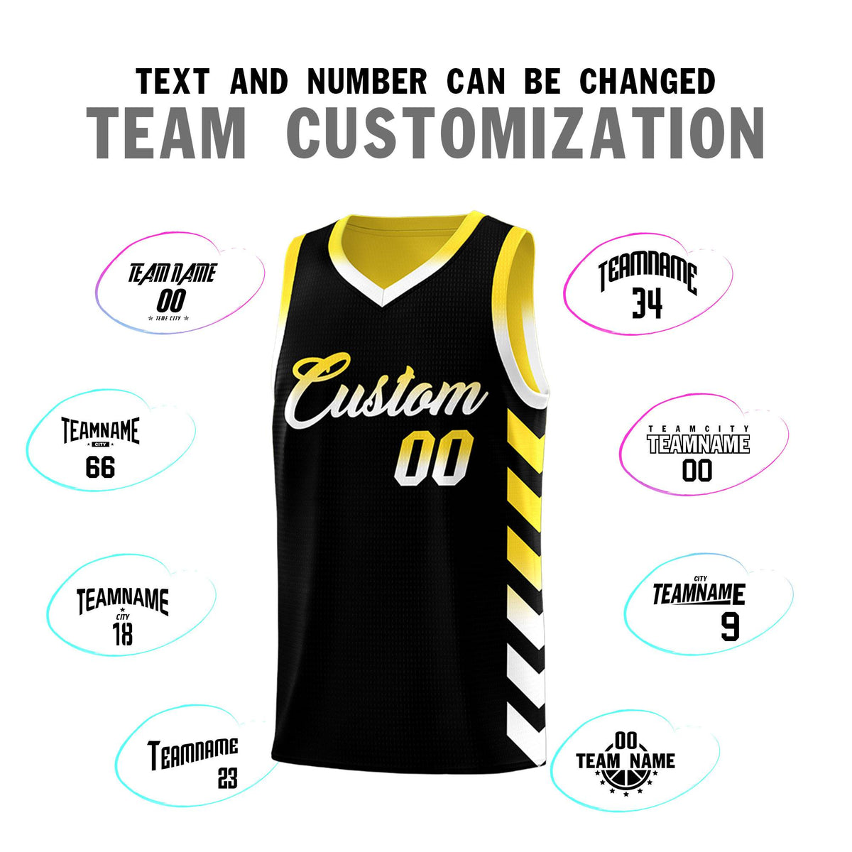 Custom Gold Black Reversible Basketball Jersey Kits - Side Arrow Black White Gradient
