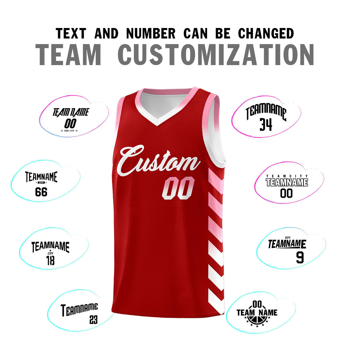 Custom White Red Reversible Basketball Jersey Kits - Side Arrow Red Light Pink Gradient