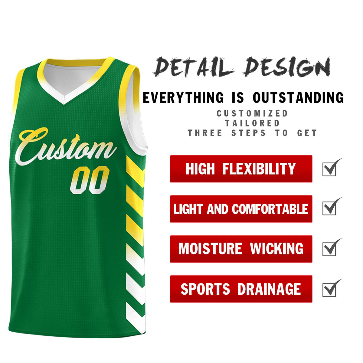 Custom White Kelly Green Reversible Basketball Jersey Kits - Side Arrow Kelly Green Gold Gradient
