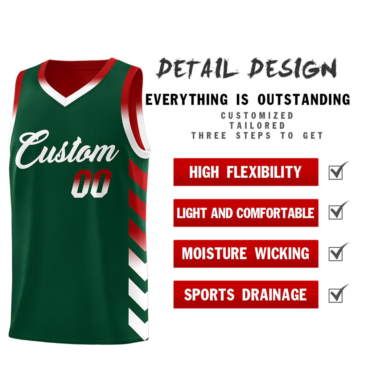 Custom Red Green Reversible Basketball Jersey Kits - Side Arrow Green White Gradient