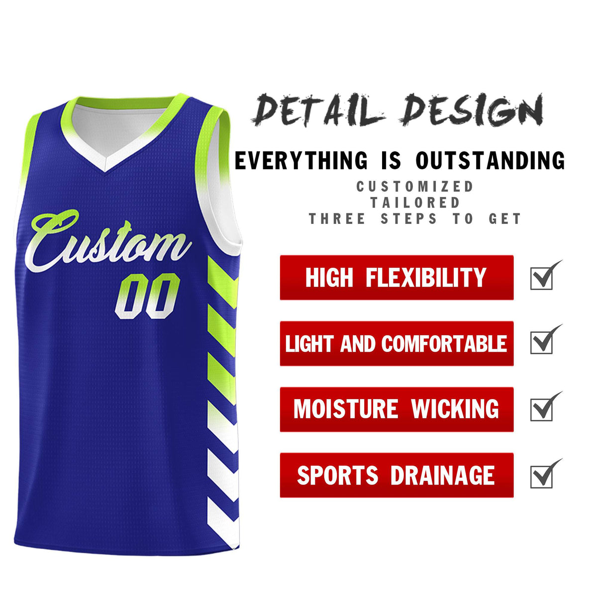 Custom White Royal Reversible Basketball Jersey Kits - Side Arrow Royal Neon Green Gradient