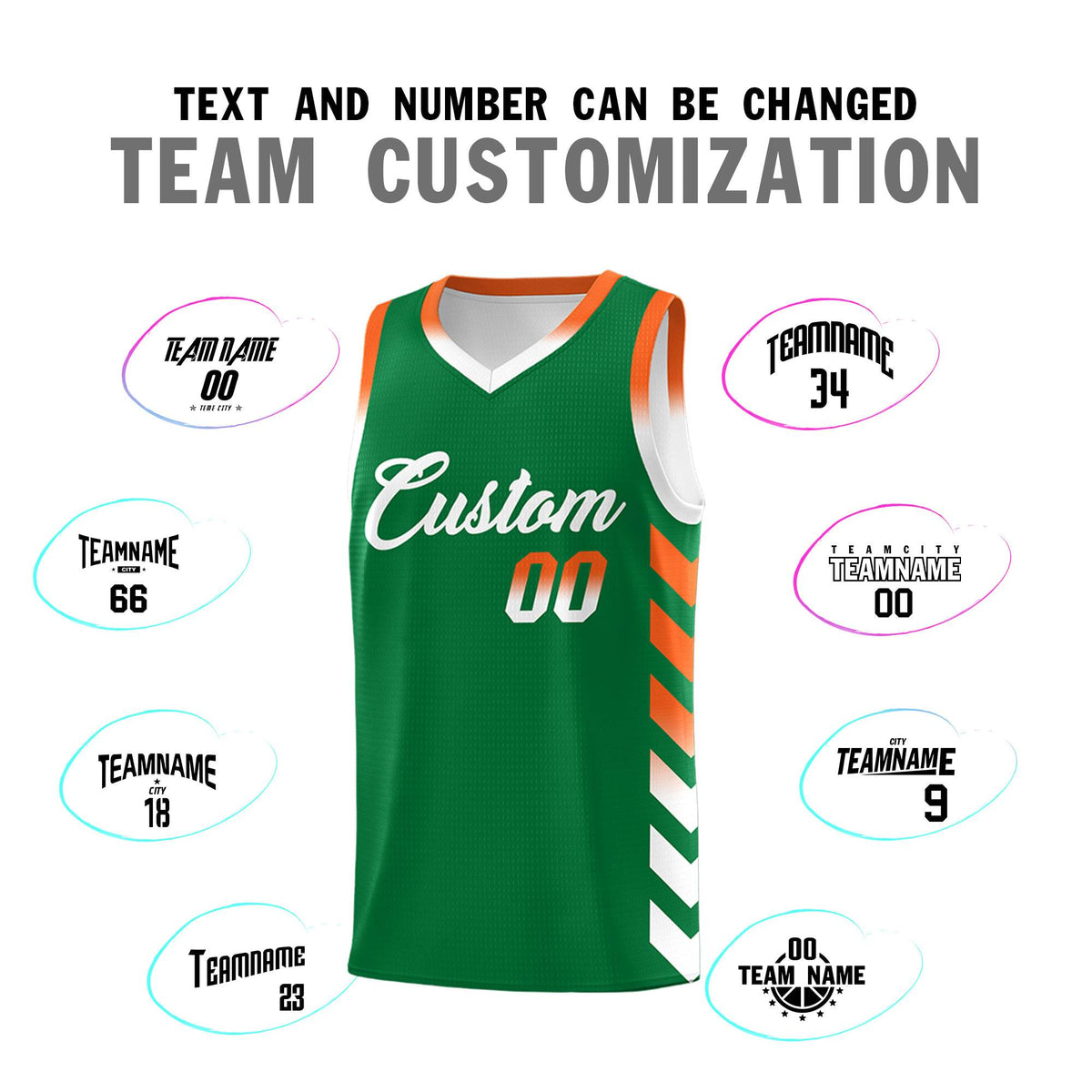 Custom White Kelly Green Reversible Basketball Jersey Kits - Side Arrow Kelly Green Orange Gradient