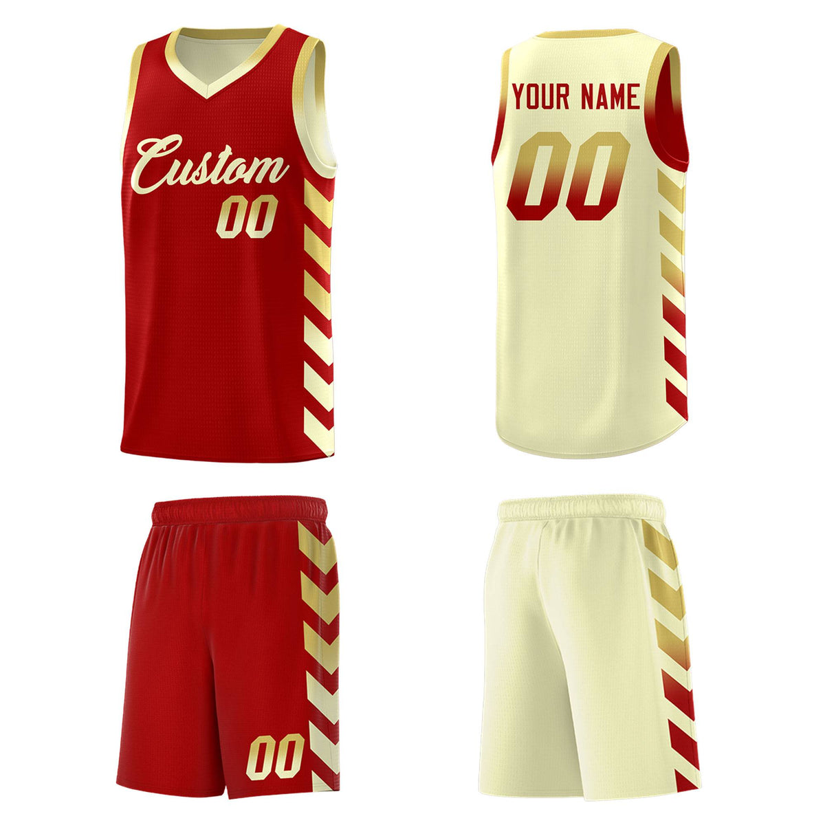 Custom Cream Red Reversible Basketball Jersey Kits - Side Arrow Old Gold Red Gradient