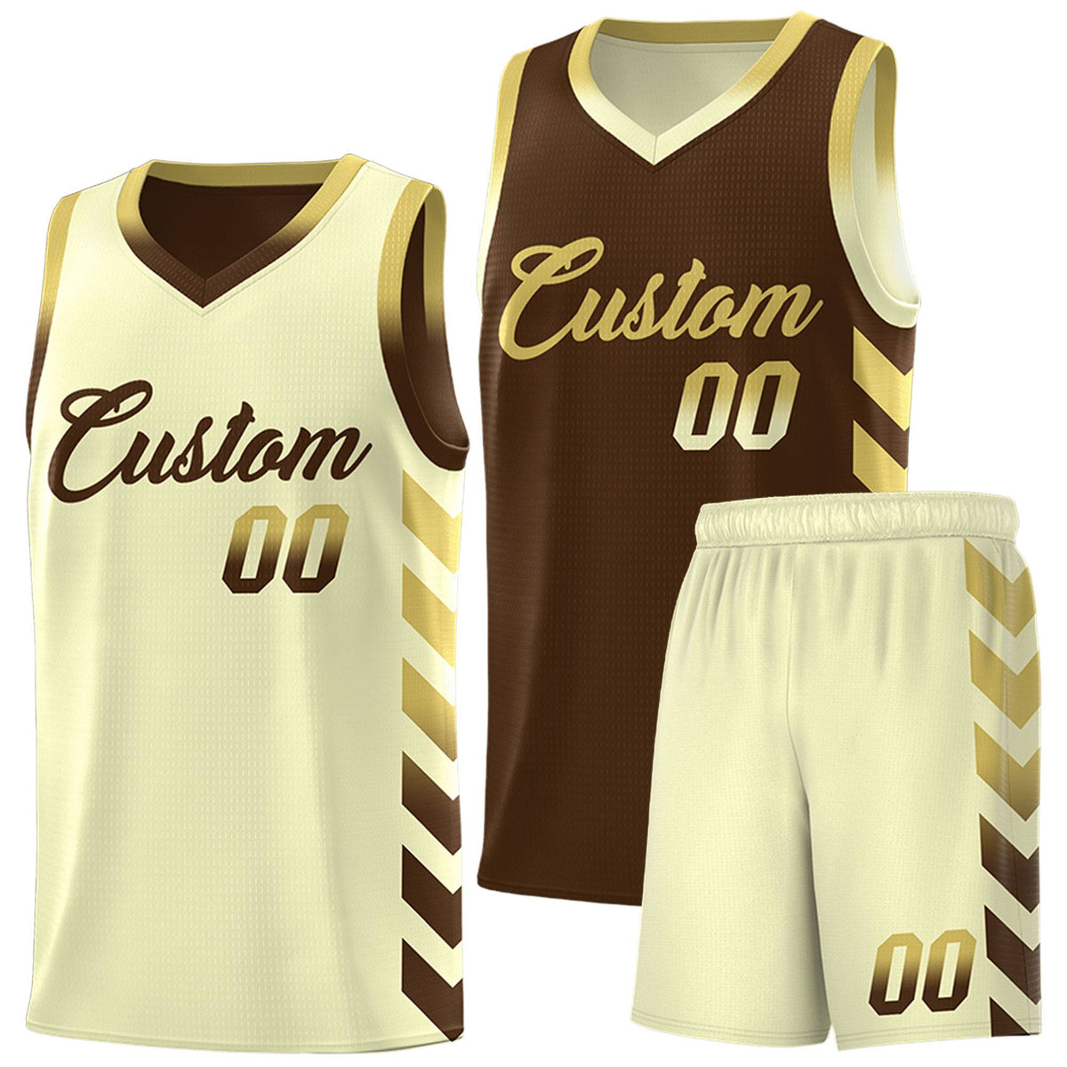 Custom Cream Brown Reversible Basketball Jersey Kits - Side Arrow Old Gold Brown Gradient