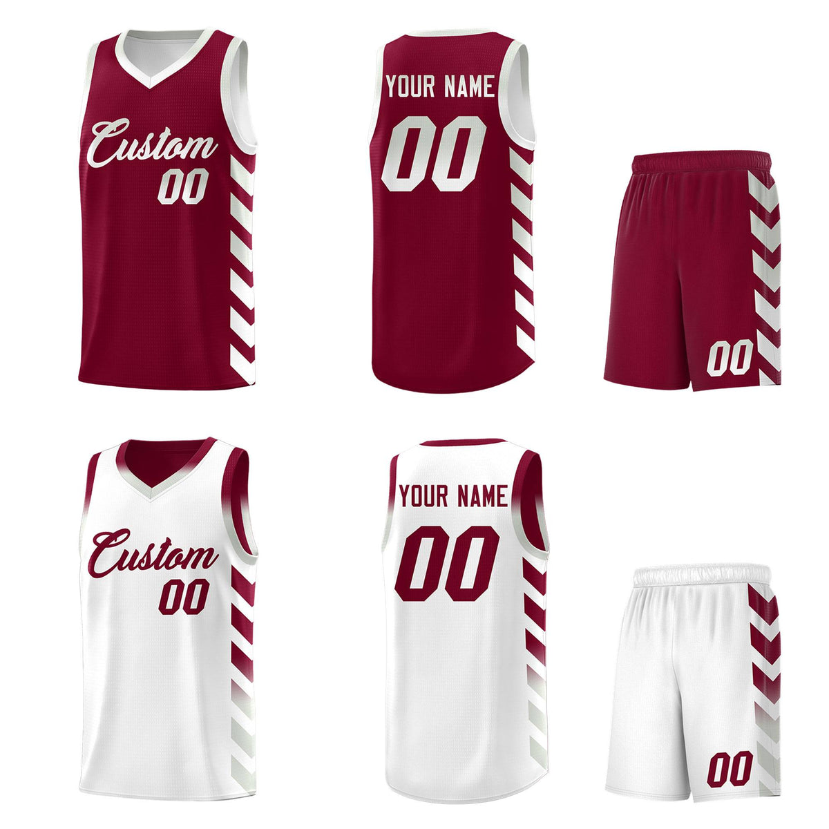 Custom White Crimson Reversible Basketball Jersey Kits - Side Arrow Crimson Gray Gradient